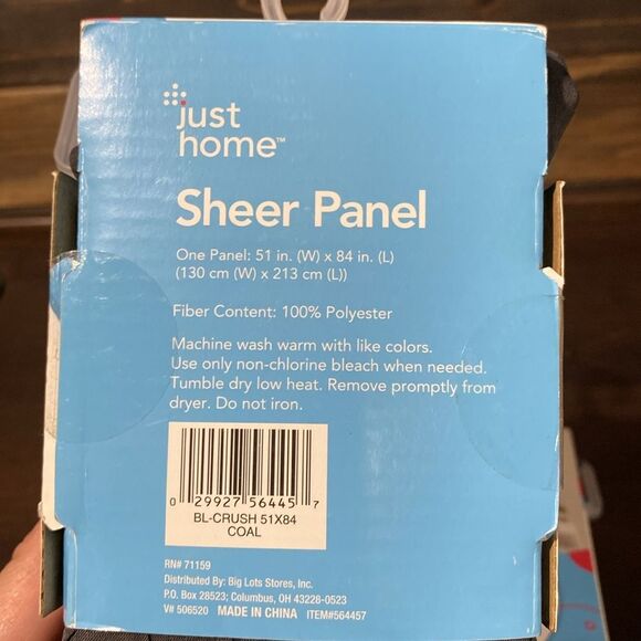 Just Home Charcoal Crinkle Set of Two Sheer Window Coverings Panels, Curtains - Picture 3 of 5